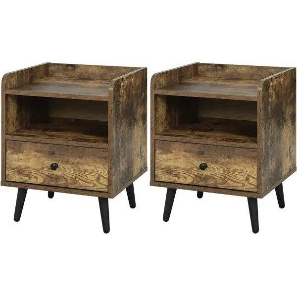 2er-Set Nachttisch Beistelltisch mit Schublade und Fach Holz Metall Vintage