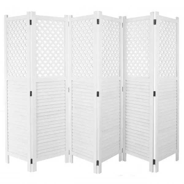Paravent HWC-A84, Raumteiler Trennwand Sichtschutz, Ornamente 170x245cm ~ weiss