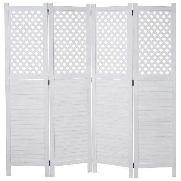 Paravent HWC-A84, Raumteiler Trennwand Sichtschutz, Ornamente 170x161cm ~ weiß