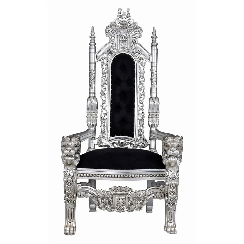 LÖWENTHRON SCHLOSS DRACULA SESSEL SILBER SCHWARZ THRON XXL KINGCHAIR