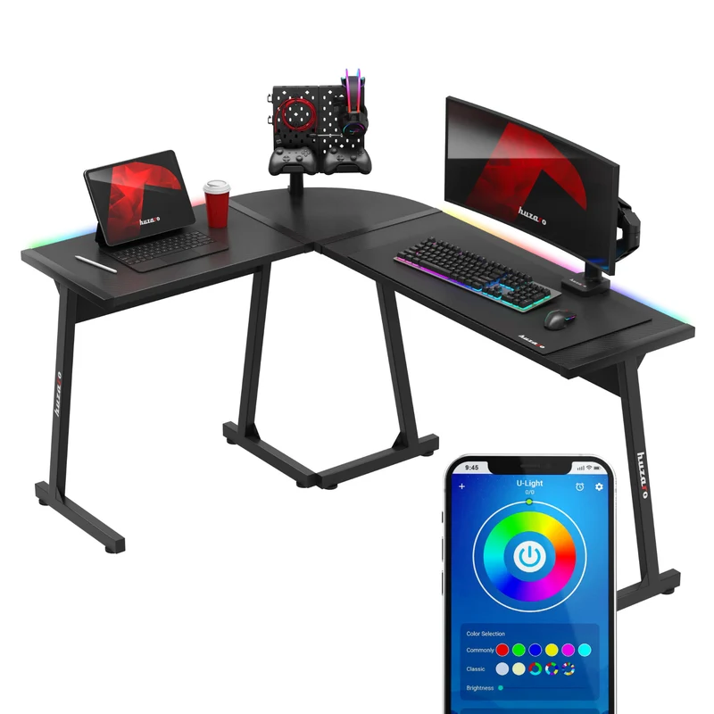 Biurko Gamingowe HUZARO HERO 6.0 Black RGB Smart 147 cm OUTLET