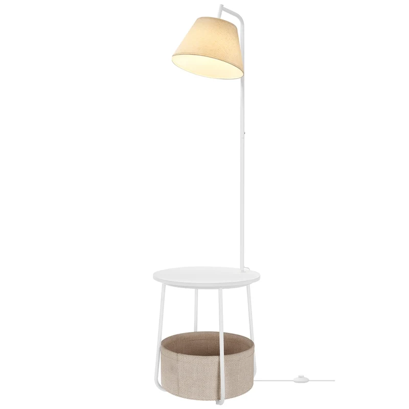 Nachttisch mit LED-Stehlampe und Stoffkorb