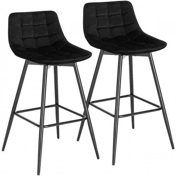 2er-Set Designer Barstuhl mit Fußstütze Samt, Metallbeine Elif schwarz