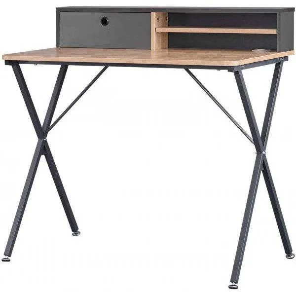 Schreibtisch mit Ablage 90x50x88,5 cm, hell eiche-grau