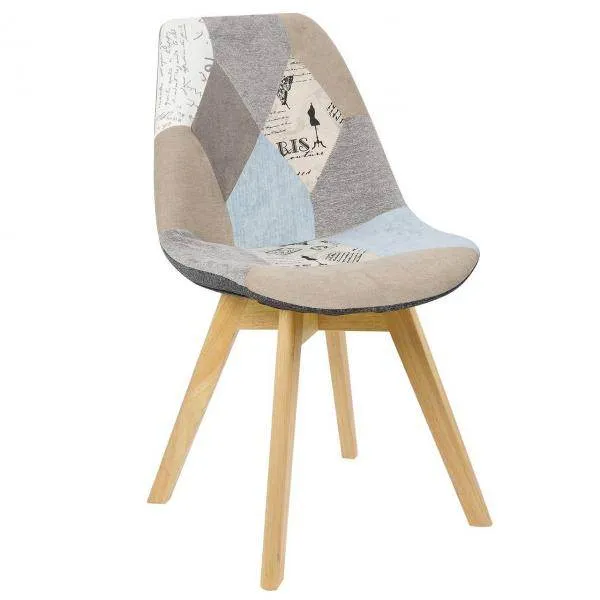 Esszimmerstuhl Holz & Leinen Lisa grau-khaki Patchwork