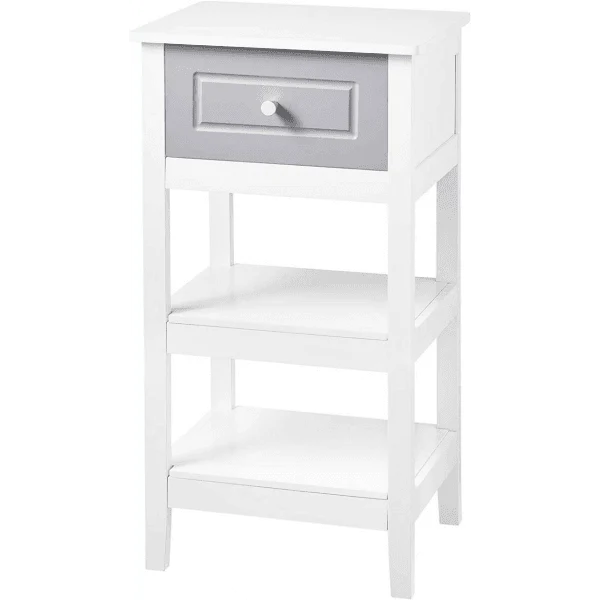 Nachttisch mit Schublade und 2 Ablagen aus MDF weiss