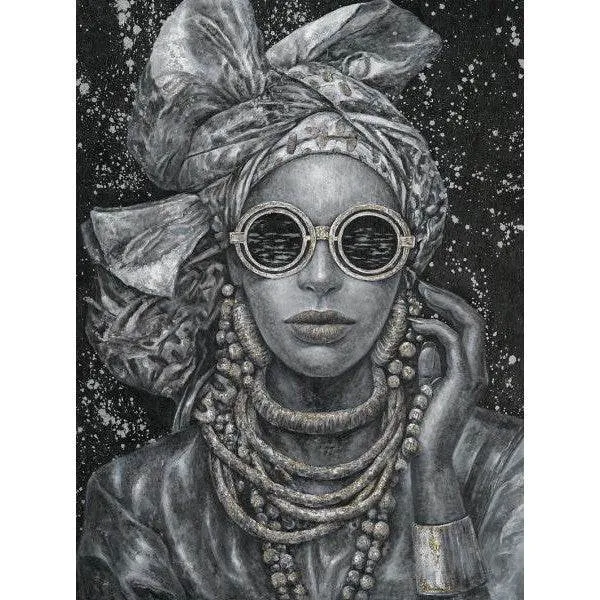 Wandbild Ölbild Lady mit Kopfbedeckung schwarz weiss 90x120cm