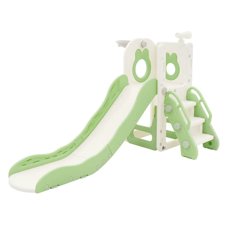 B-Ware Kinder Spielturm Grün-Weiß 3in1mit Rutsche, Basketballkorb und Kletterwand Indoor/Outdoor ab 3 Jahren Joyz