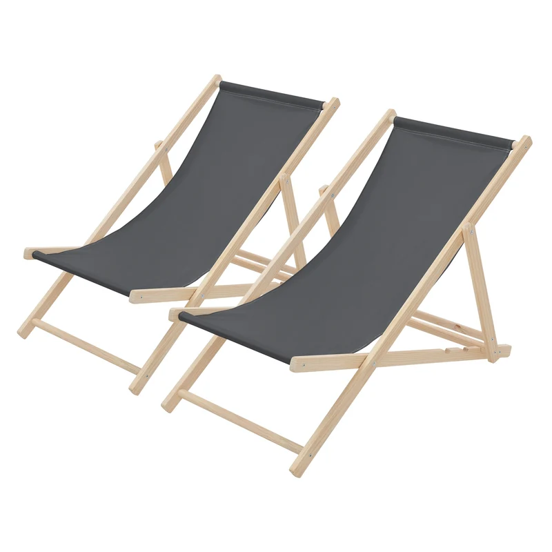 Gartenliege Holz 2er Set Beachstuhl klappbarer Strandstuhl Strandliege Campingliege Sonnenliege Anthrazit Klappliegestuhl Relaxliege