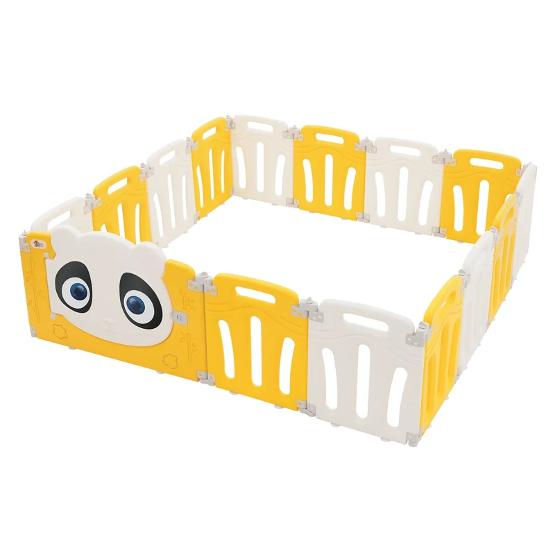 B-Ware Laufgitter Baby Laufstall 160x160 cm Weiß, Gelb Panda Faltbar Krabbelgitter Joyz
