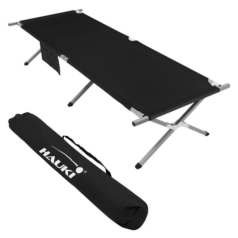 B-Ware Campingbett Feldbett klappbar 210x83x46 cm Schwarz mit Tragetasche bis 150 kg Hauki