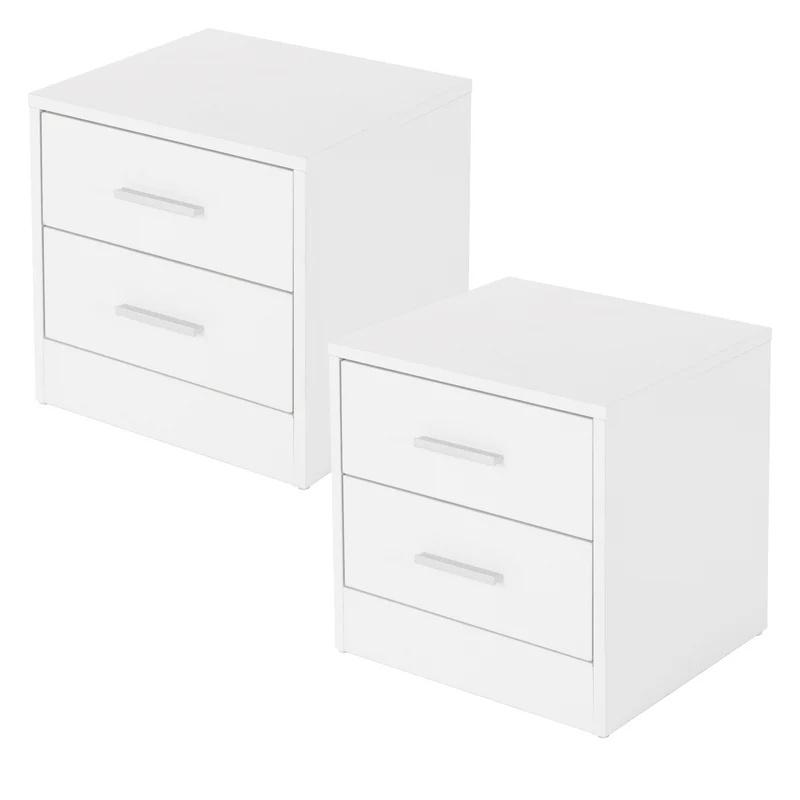 2er Set Nachttisch mit zwei Schubladen 38x37x34 cm Weiß aus Spannplatte ML-Design