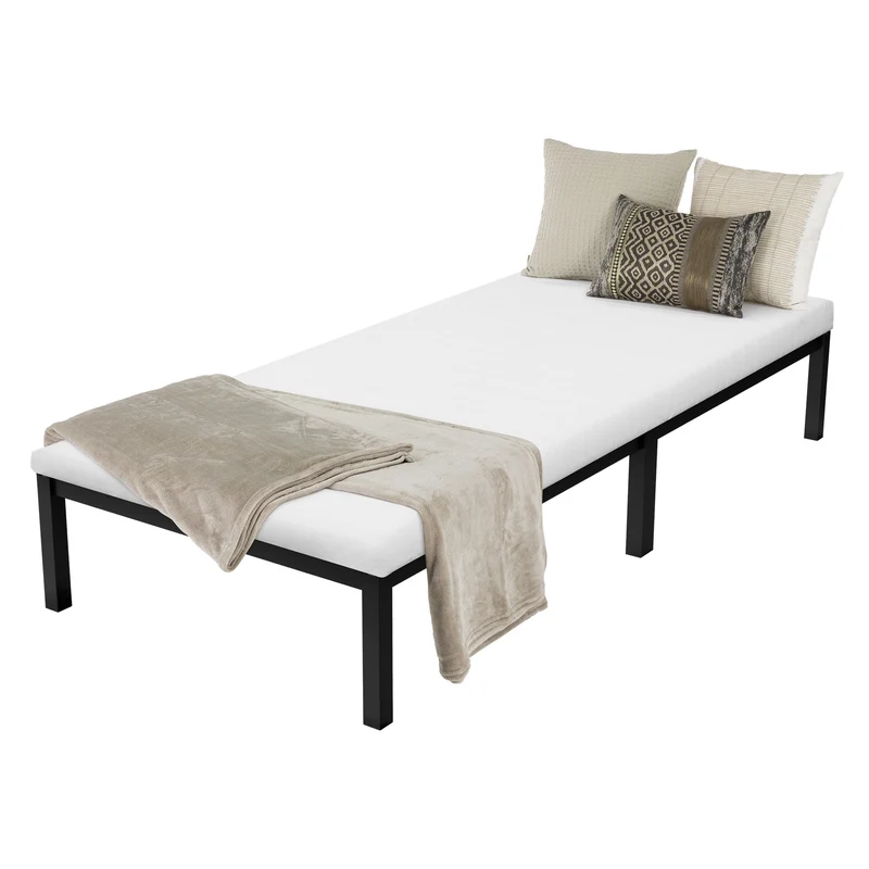 Bettgestell Einzelbett 90x200cm aus Metall in Schwarz mit Lattenrost & Matratze H-10cm ML-Design