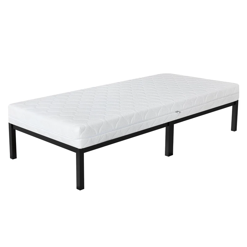 Bettgestell Einzelbett Metallbett 90x200 cm Schwarz inkl. Matratze H-16cm mit Lattenrost ML-Design
