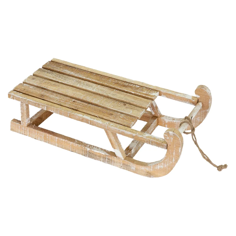 Weihnachtsdeko Schlitten 50,5x13,5x23,5 cm braun aus Holz mit LED