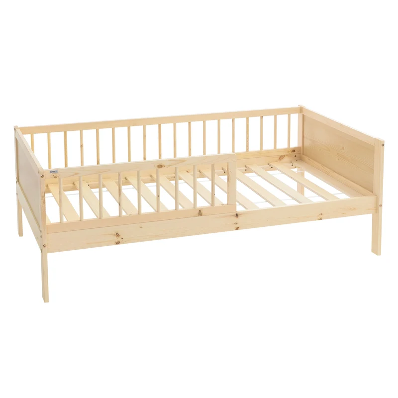 B-Ware Kinderbett 80x160 cm mit Lattenrost und Rausfallschutz Natur Kiefernholz ML-Design