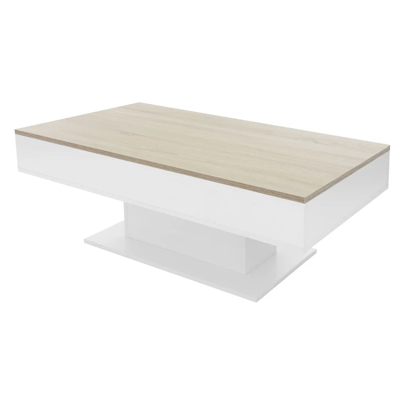 B-Ware Couchtisch 110x60x40 cm Weiß/Eiche-Optik inkl. 2 Staufächern unter Schiebeplatte ML-Design