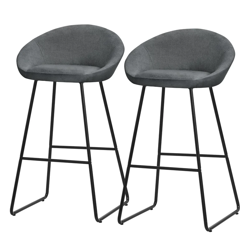 Barhocker 2er Set Anthrazit 56x94x50 cm mit Rückenlehne und Fußstütze bis 120 kg ML-Design