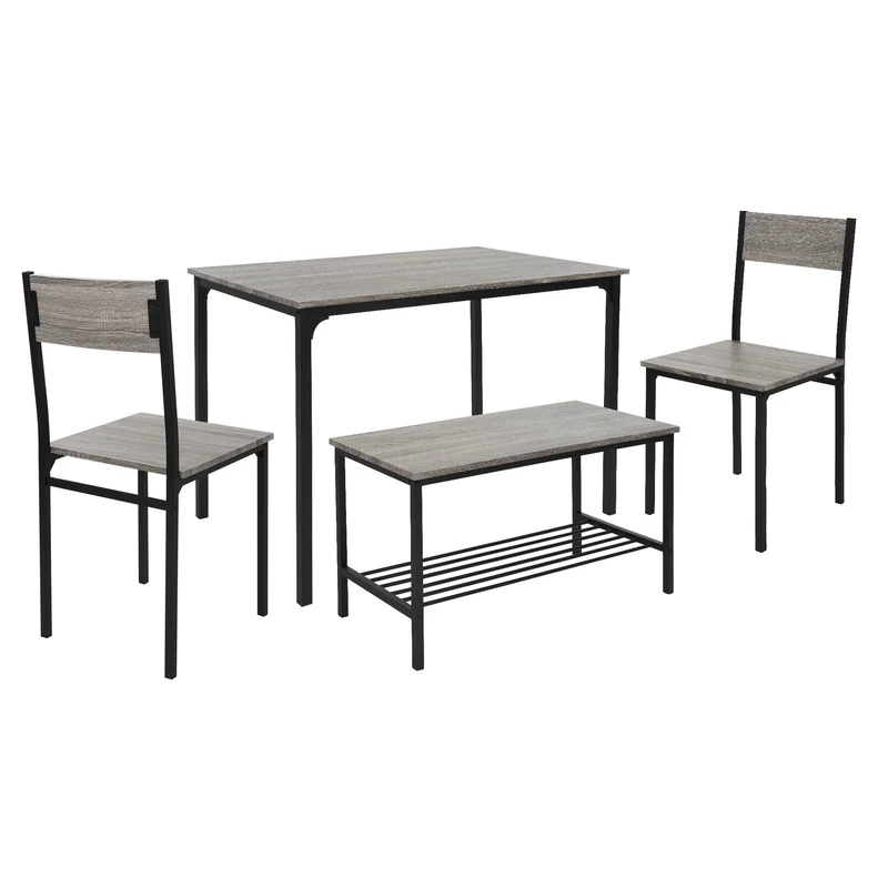 Esszimmergruppe mit Bank 4-Teilig mit Esstisch und Stühlen Eiche Grau Stahlgestell ML-Design