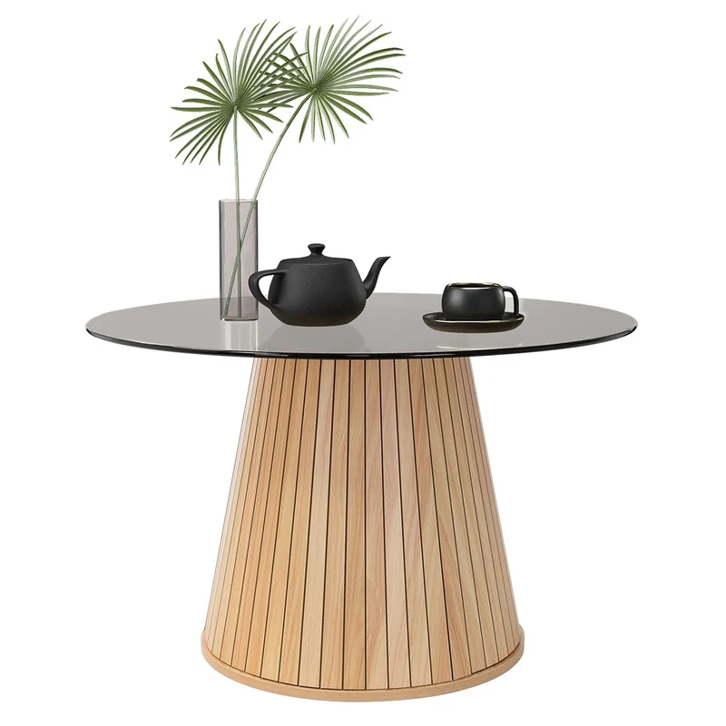 B-Ware Couchtisch mit Glasplatte Ø80x50 cm Holz-Optik Braun Runder Wohnzimmertisch ML-Design