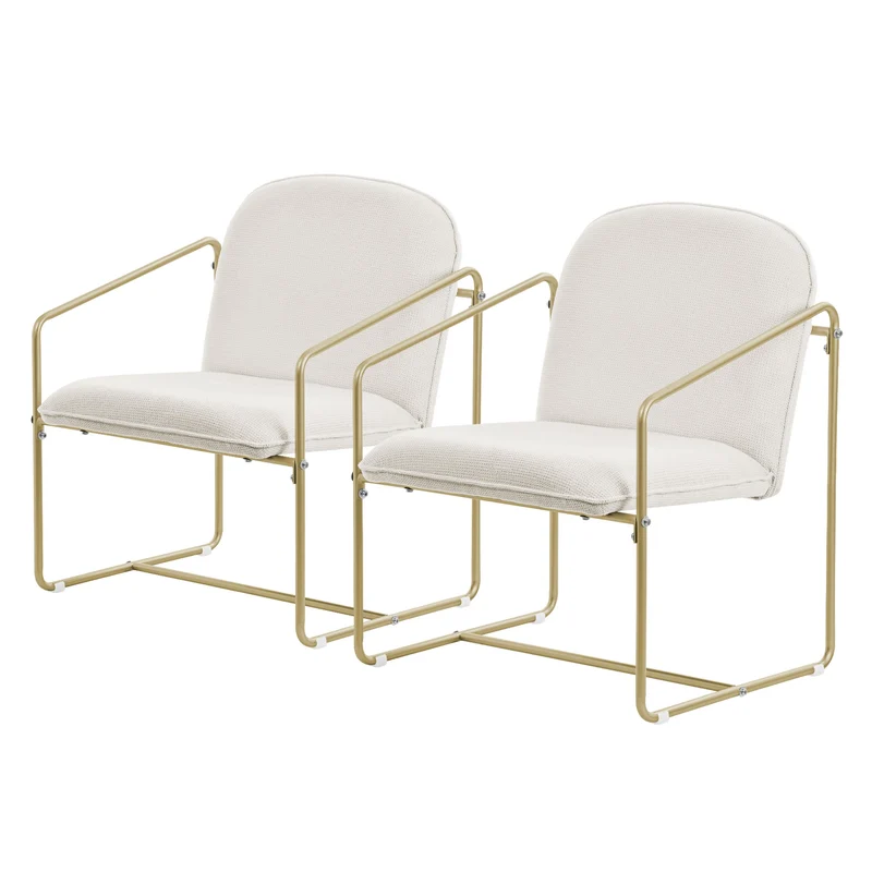 ML-Design | 2er Set Sessel Beige mit Arm-& Rückenlehne, goldenem/schwarzem Stahlgestell, 65x61x76 cm, Relaxsessel Cocktailsessel