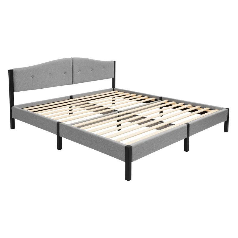 Polsterbett 180x200 cm, Grau, Doppelbett mit stabilem Bettgestell, Bett mit gepolstertes Kopfteil & Lattenrost, Jugendbett ML-Design