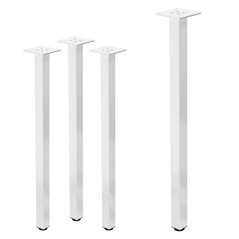 B-Ware 4er Set Tischbeine I-Design 72 cm Weiß glänzend aus pulverbeschichtetem Stahl eckig Profil 4x4 cm Höhenverstellbare Möbelfüße 1-4 cm ML-Design