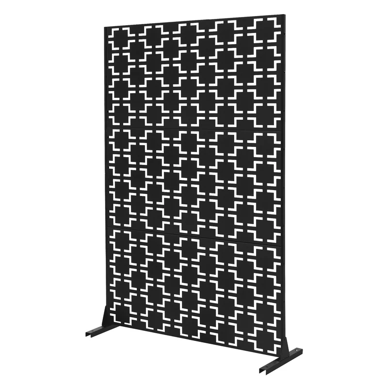 Metall-Sichtschutz Milano Schwarz 120x180 cm aus Stahl Raumteiler mit 3 Paneele Trennwand erweiterbar mit Ständer ML-Design