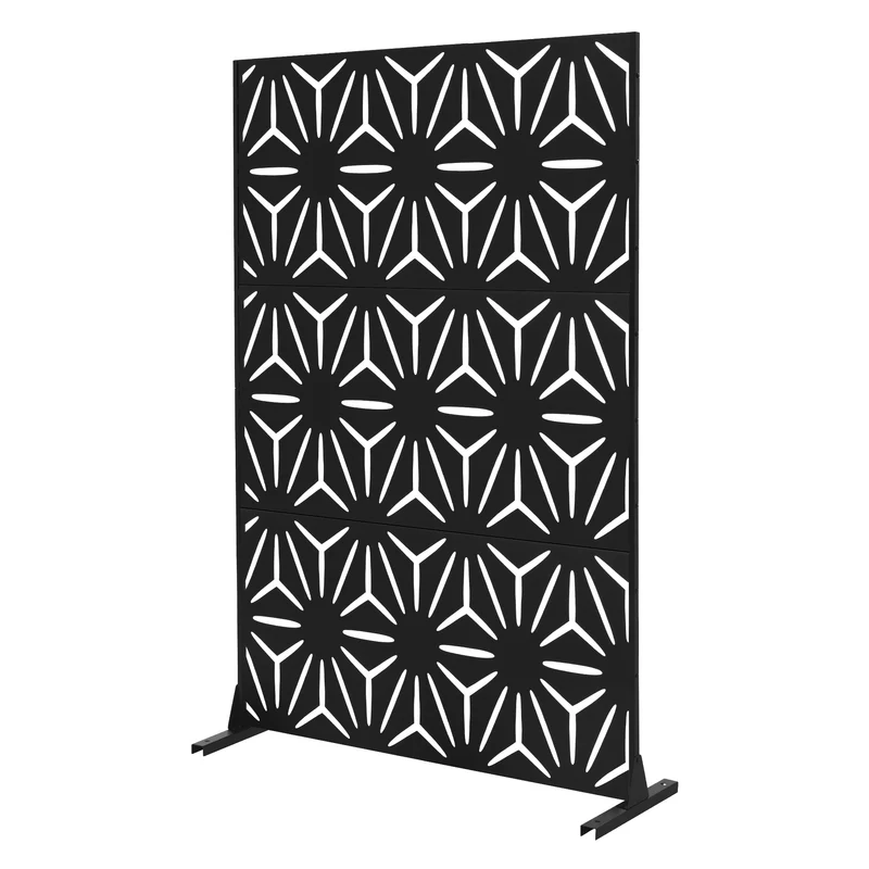 Metall-Sichtschutz Torino Schwarz 120x180 cm aus Stahl Raumteiler mit 3 Paneele Trennwand erweiterbar mit Ständer ML-Design