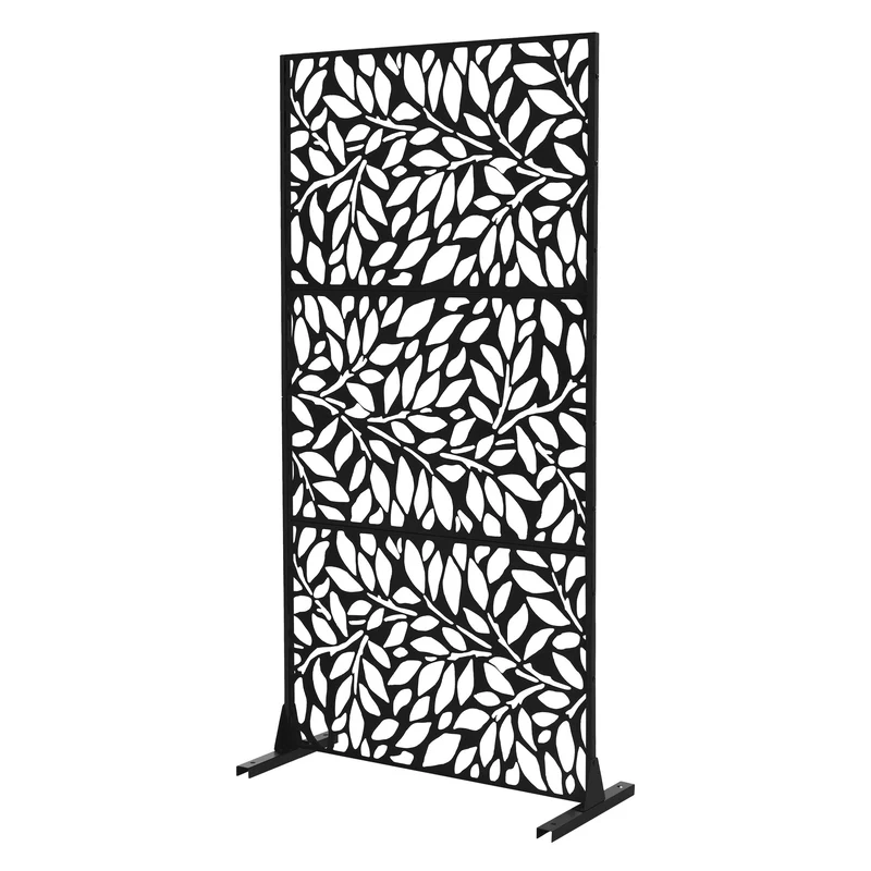 Metall-Sichtschutz Firenze Schwarz 90x180 cm aus Stahl Raumteiler mit 3 Paneele Trennwand erweiterbar mit Ständer ML-Design