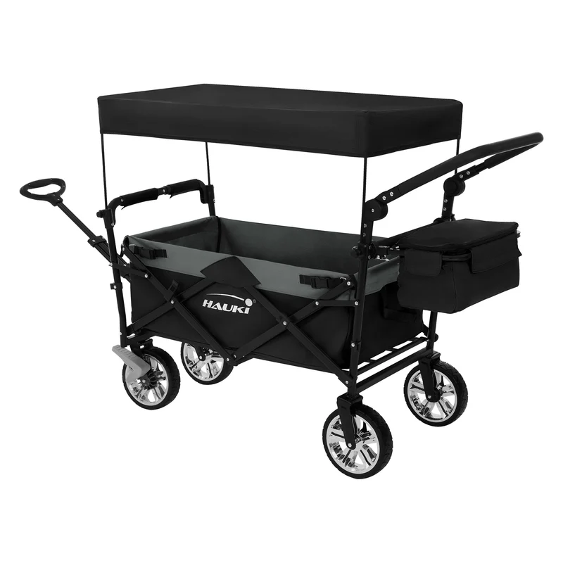 B-Ware Bollerwagen faltbar mit Dach und Tasche Schwarz/Grau belastbar bis 120 kg Hauki