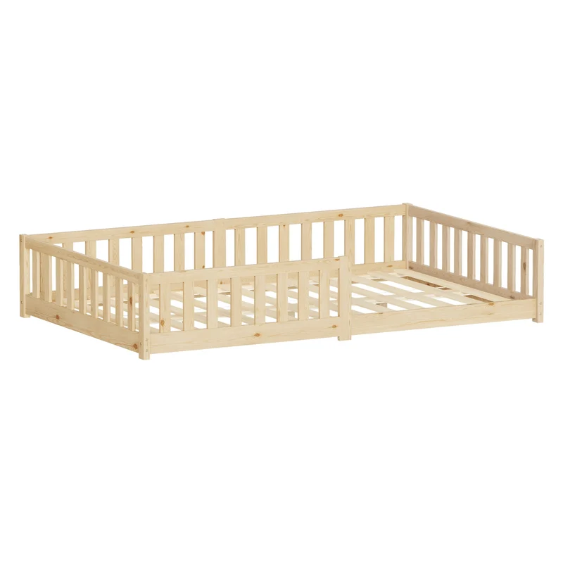 B-Ware Kinderbett 120x200 cm mit Lattenrost und Rausfallschutz Natur Kiefernholz ML-Design
