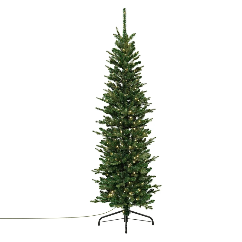 ECD Germany | Künstlicher Weihnachtsbaum Naturgetreu mit Lichterkette 150 cm Grün Tannenbaum mit Standfuß Weihnachtsdeko Christbaum schmal 689 Spitzen