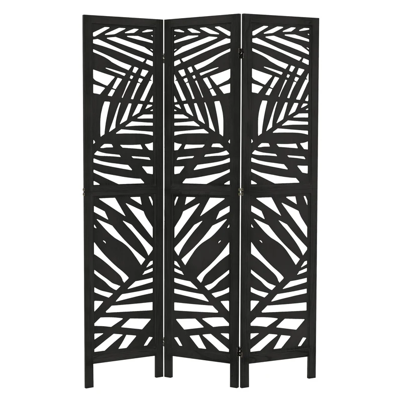 ML-Design | Paravent Kyoto 3 teilig aus Holz 170x121 cm, Schwarz, Raumteiler faltbar, Trennwand für innen