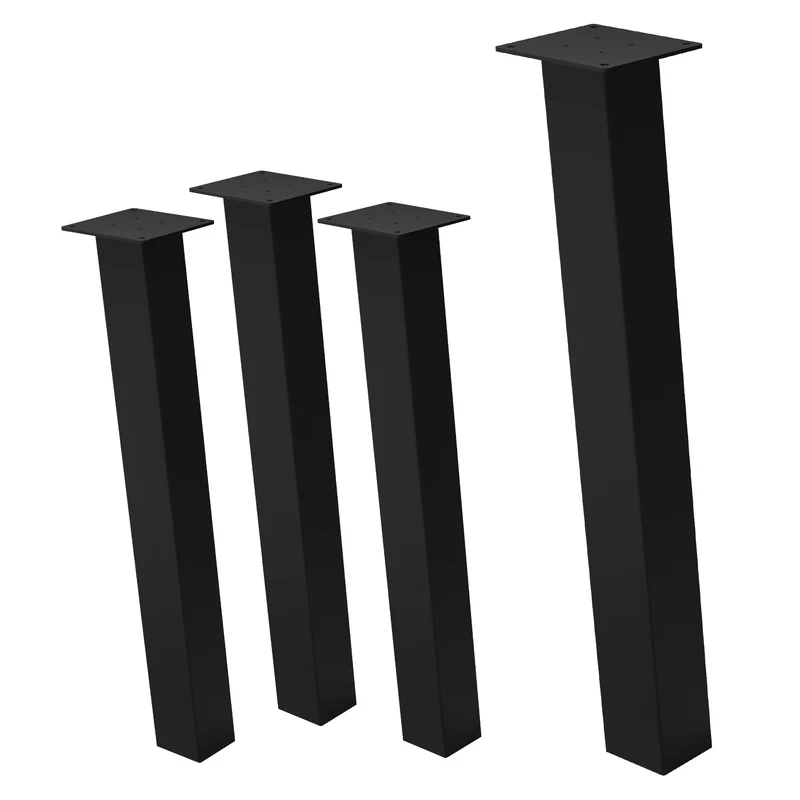 4er Set Tischbeine schräg 72 cm Schwarz glänzend aus Stahl eckig Profil 8x8 cm I-Form 96° Neigung ML-Design