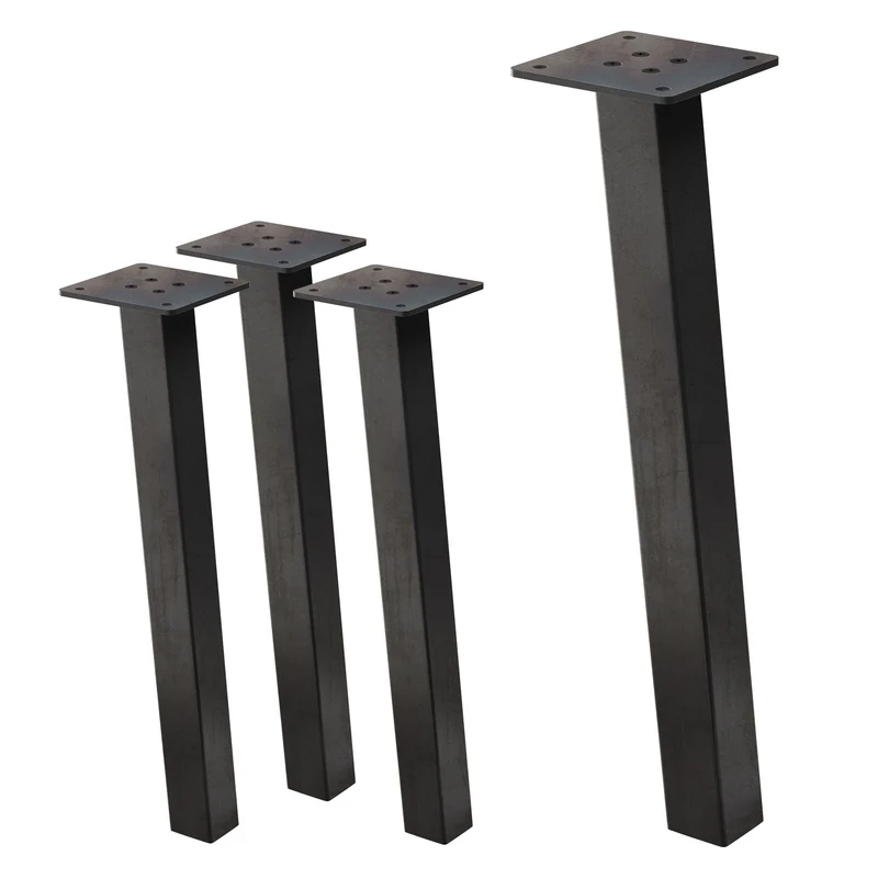 4er Set Tischbeine schräg 42 cm Optik Industrial aus pulverbeschichtetem Stahl Profil 4x4cm I-Form 96° Neigung ML-Design