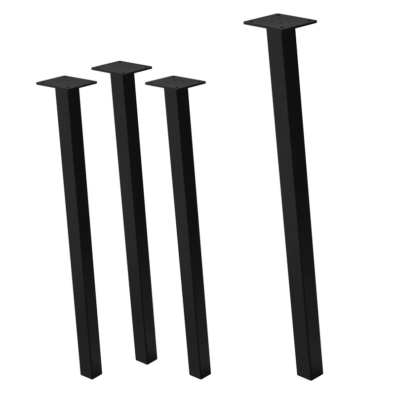4er Set Tischbeine schräg 72 cm Schwarz glänzend aus pulverbeschichtetem Stahl eckig Profil 4x4 cm I-Form 96° Neigung ML-Design
