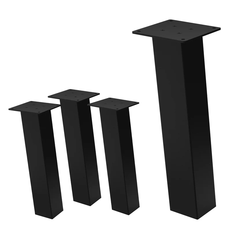 4er Set Tischbeine schräg H42 cm Schwarz glänzend aus Stahl eckig Profil 8x8 cm I-Form 96° Neigung ML-Design