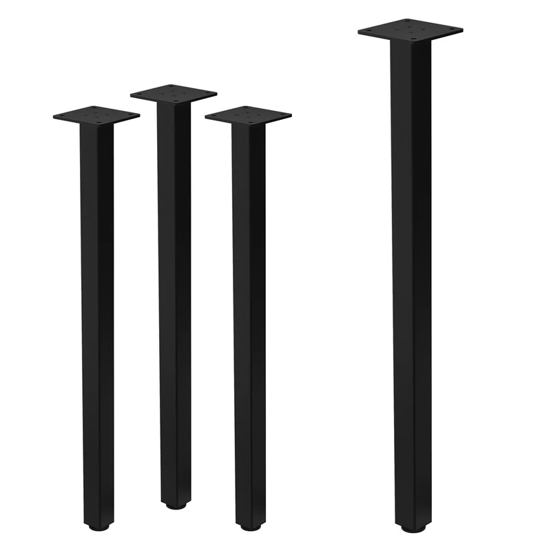 4er Set Tischbeine I-Design 72 cm Schwarz Tischgestell aus pulverbeschichteter Stahl, Profil 4x4 cm, höhenverstellbare Möbelfüße ML-Design