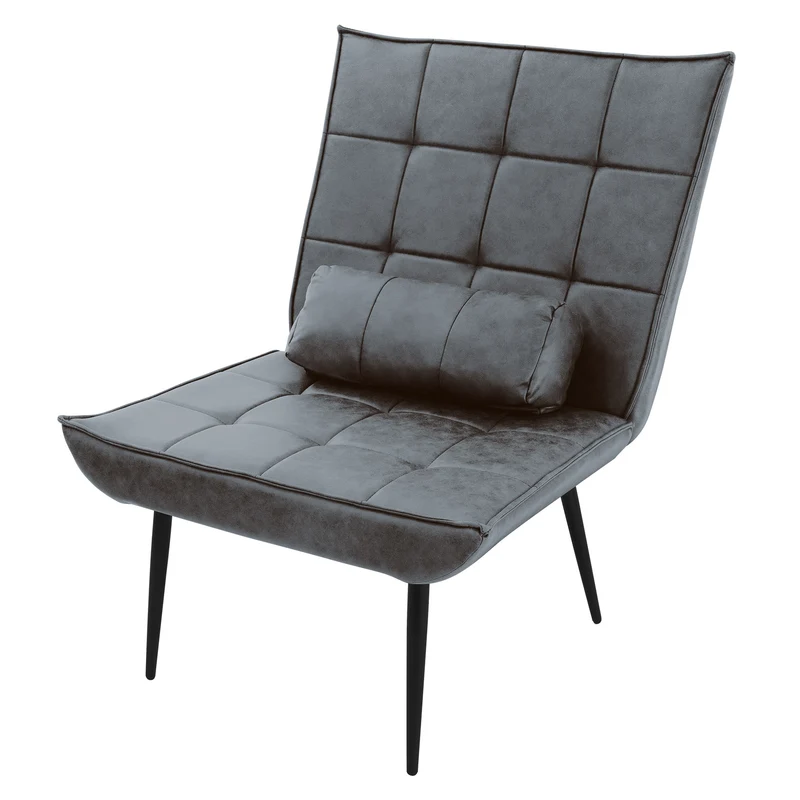 ML-DESIGN | Sessel mit Lendenkissen 79x100x97 cm aus Kunstleder Anthrazit Relaxsessel Loungesessel bequem Retro Lesesessel Polstersessel für Wohnzimmer