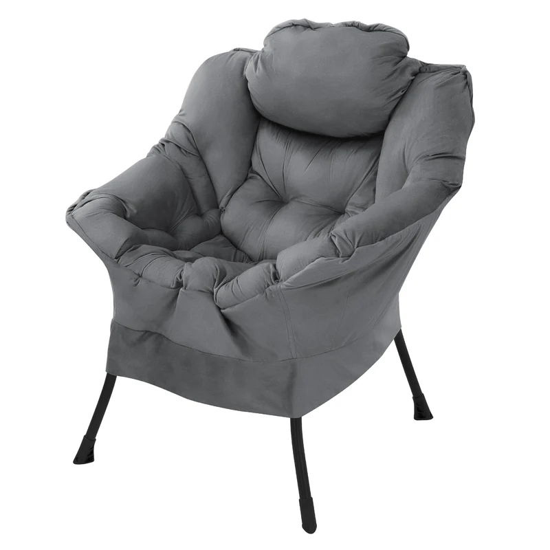 ML-DESIGN | Sessel mit Kopfkissen Seitentasche aus Stoff & Stahl Anthrazit Relaxsessel Wohnzimmer Lesesessel Fernsehsessel Loungesessel Polstersessel