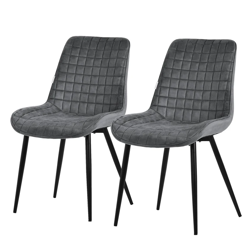 Esszimmerstuhl 2er Set Anthrazit mit Samtbezug und Stahlbeinen Küchenstuhl mit Rückenlehne ML-Design