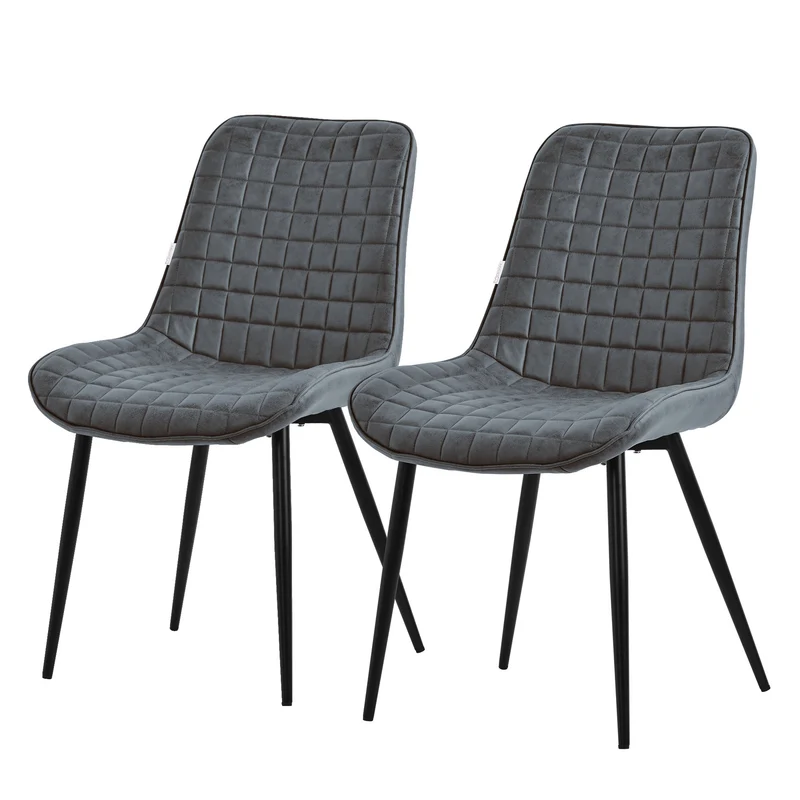 Esszimmerstuhl 2er Set Anthrazit mit Kunstlederbezug und Stahlbeinen Küchenstuhl mit Rückenlehne ML-Design