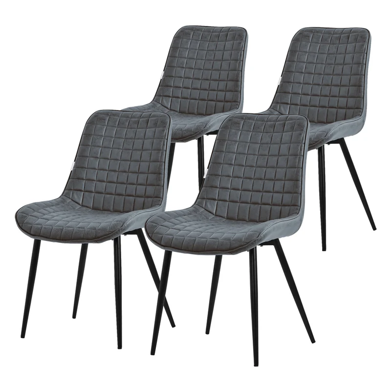 Esszimmerstuhl 4er Set Anthrazit mit Kunstlederbezug und Stahlbeinen Küchenstuhl mit Rückenlehne ML-Design