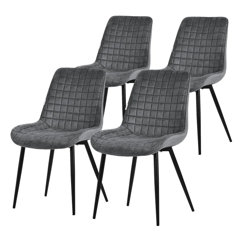 Esszimmerstuhl 4er Set Anthrazit mit Samtbezug und Stahlbeinen Küchenstuhl mit Rückenlehne ML-Design