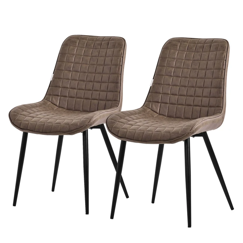 Esszimmerstuhl 2er Set Braun mit Kunstlederbezug und Stahlbeinen Küchenstuhl mit Rückenlehne ML-Design
