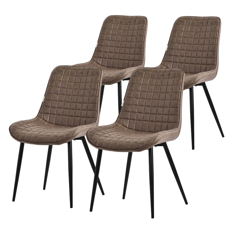 Esszimmerstuhl 4er Set Braun mit Kunstlederbezug und Stahlbeinen Küchenstuhl mit Rückenlehne ML-Design