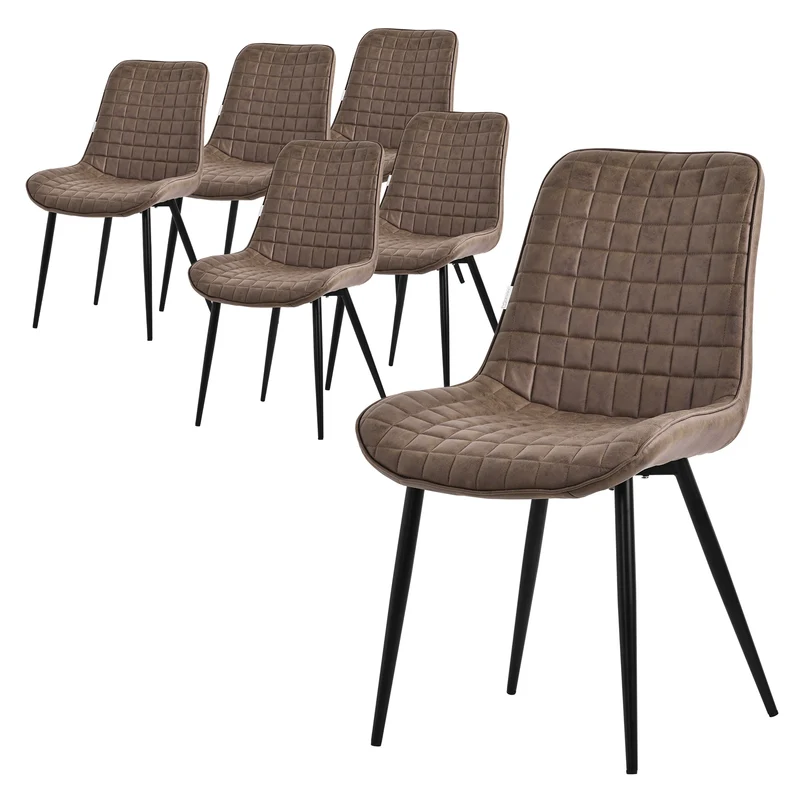 Esszimmerstuhl 6er Set Braun mit Kunstlederbezug und Stahlbeinen Küchenstuhl mit Rückenlehne ML-Design