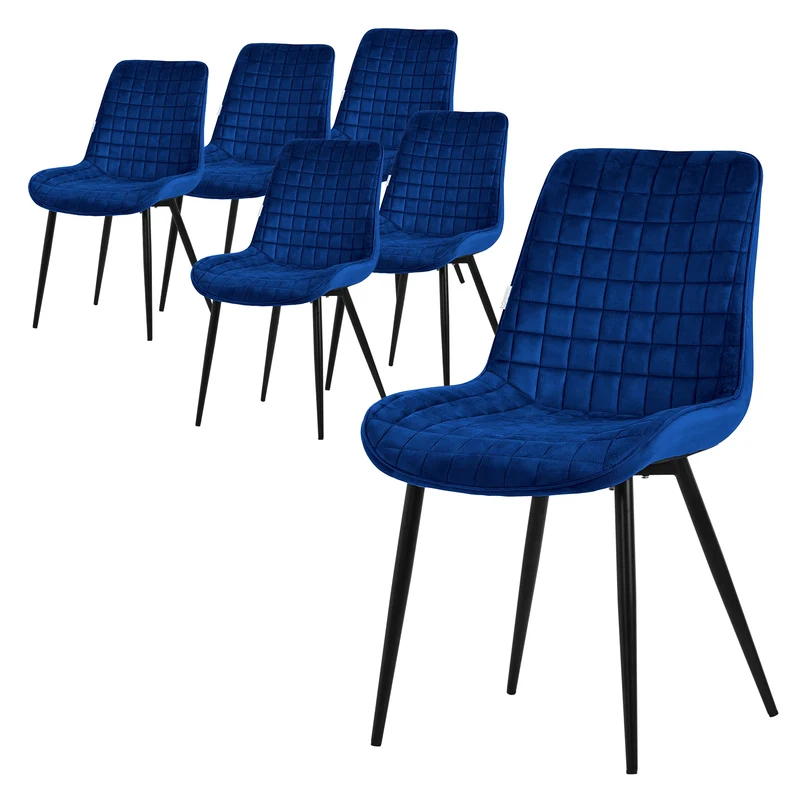 Esszimmerstuhl 6er Set Dunkelblau mit Samtbezug und Stahlbeinen Küchenstuhl mit Rückenlehne ML-Design