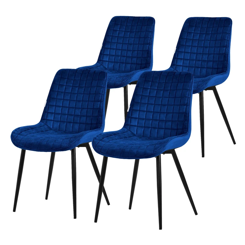 Esszimmerstuhl 4er Set Dunkelblau mit Samtbezug und Stahlbeinen Küchenstuhl mit Rückenlehne ML-Design